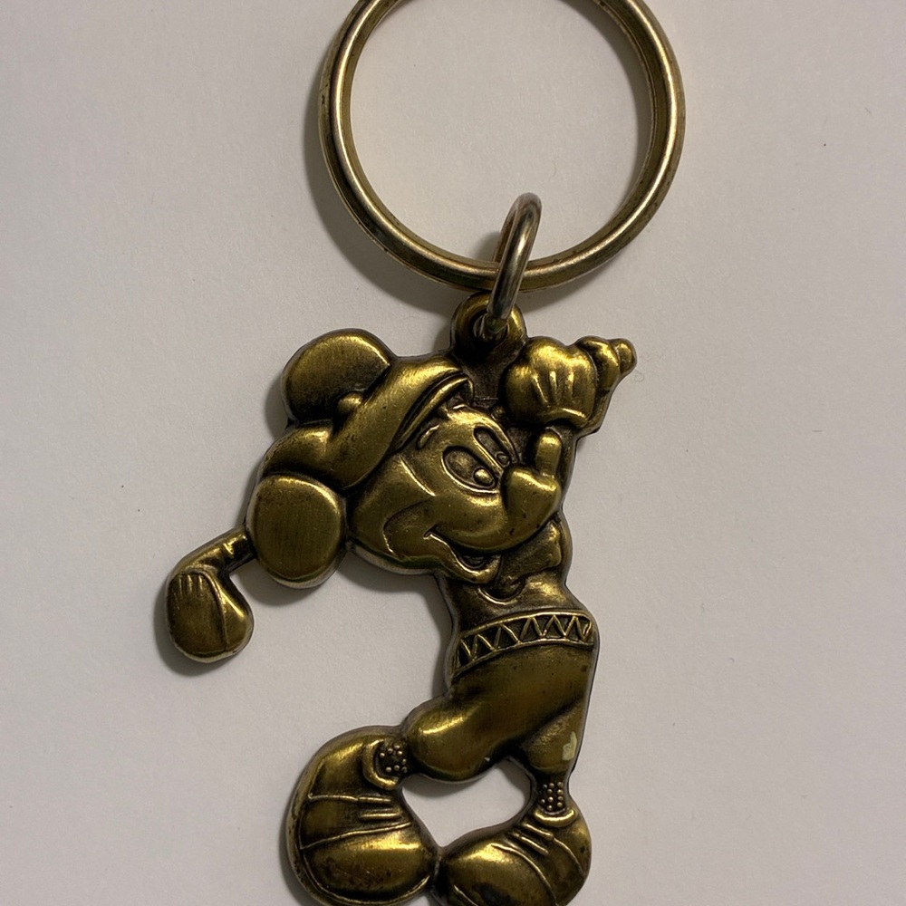 Golfing Mickey Mouse Brasstone Keychain Vintage Disney